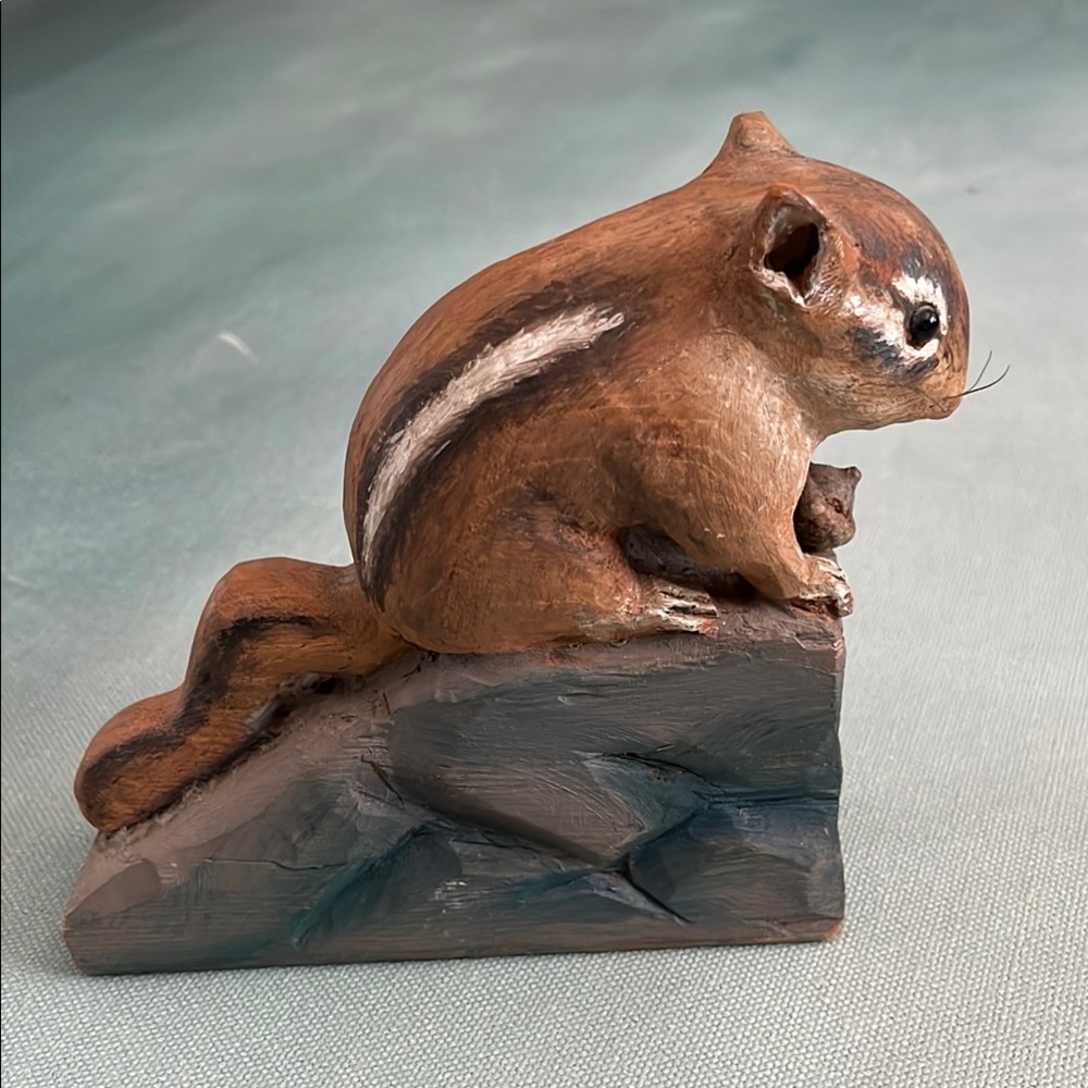 Vintage Wooden Chipmunk with Acorn